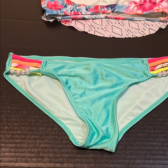 OP Pink and Blue Swim Set with Ruffled Bandeau Top - Picture 5 of 12